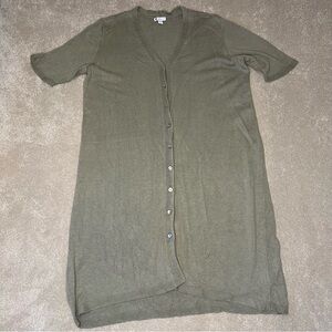 J Jill Linen Blend short sleeve button front Long length cardigan womens Large P